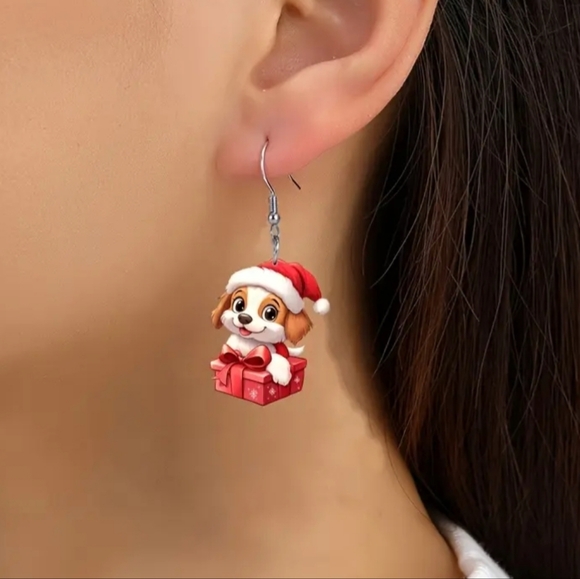 Adorable Holiday Acrylic Dangle Dog Earrings. NWOT - Picture 4 of 4
